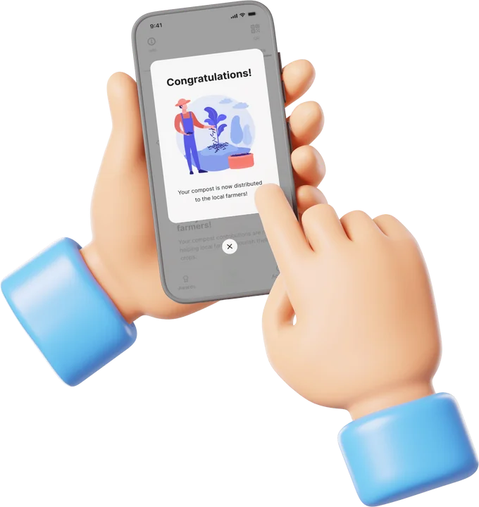 A hand holding a phone showing the congratulations screen